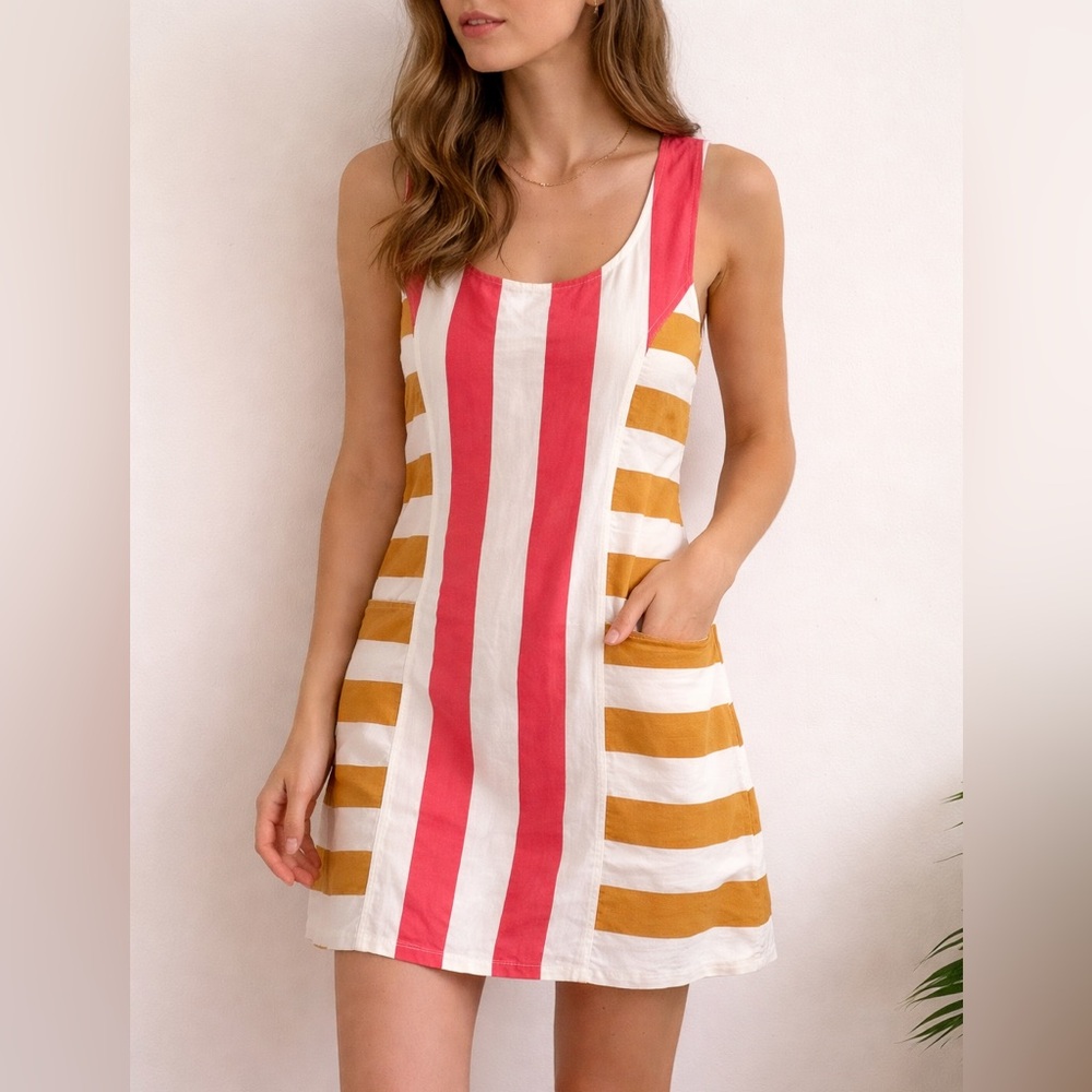MINKPINK Pink and Gold Striped Mini Dress